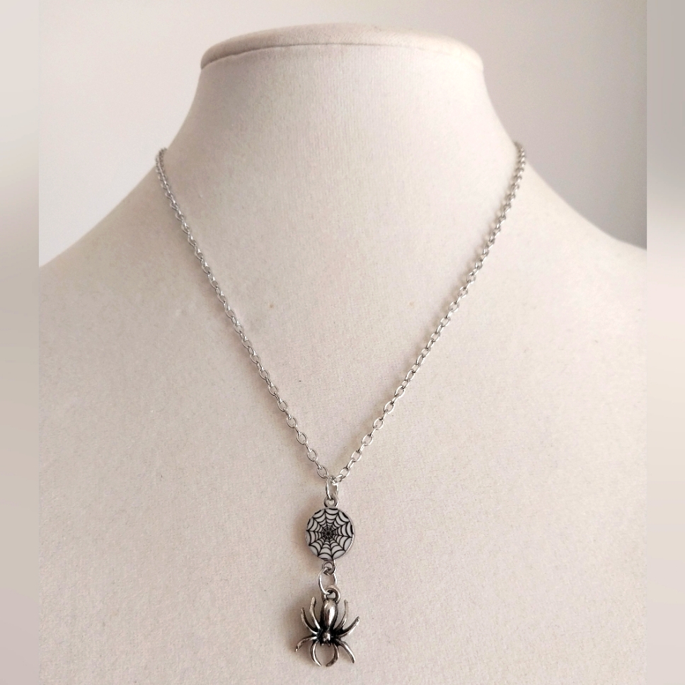 Goth Spider & Spiderweb Handmade Necklace